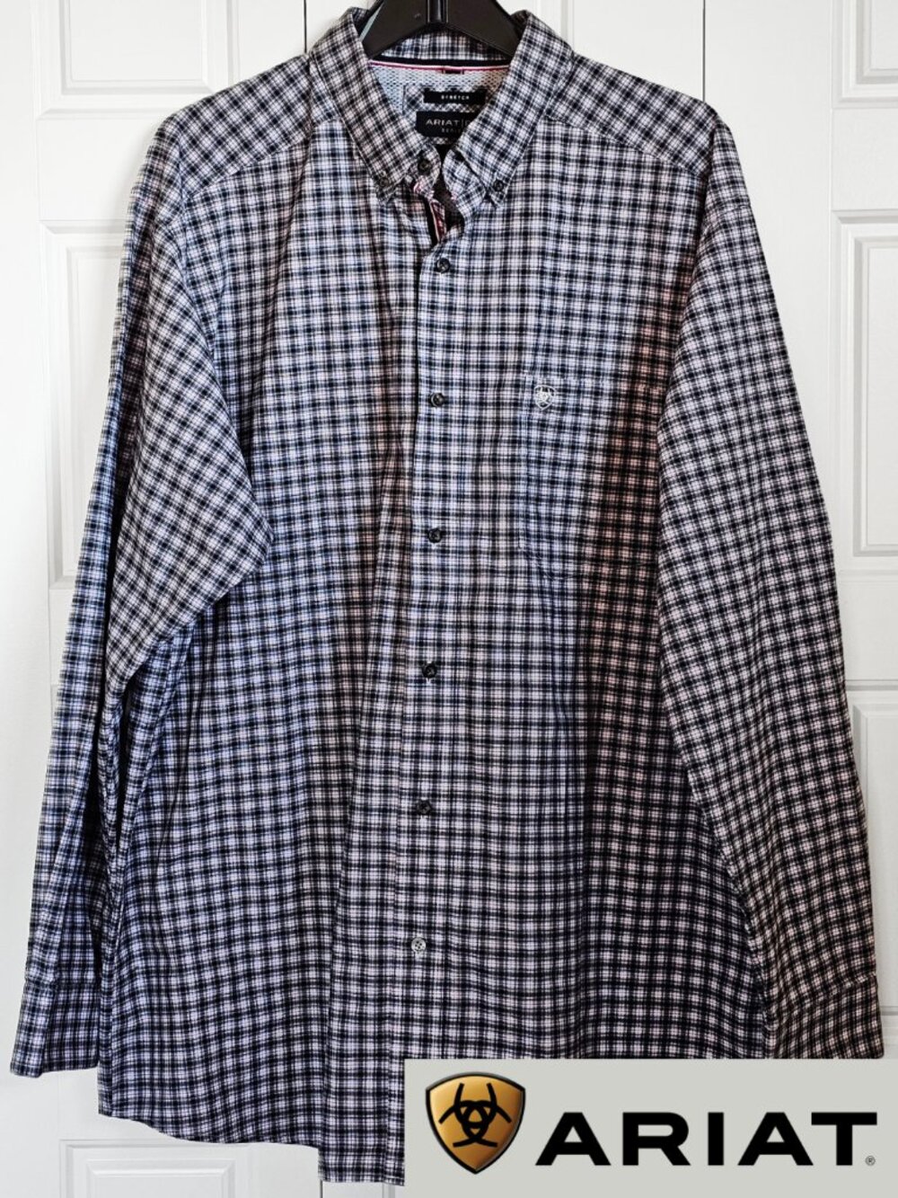 Ariat Pro Series Stretch Shirt Mens XL Black White Plaid Long Sleeve Button Up